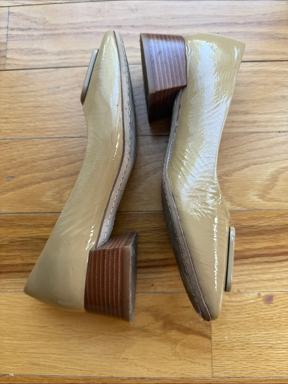 Tory Burch Camel Patent Leather Square-Toe Pump